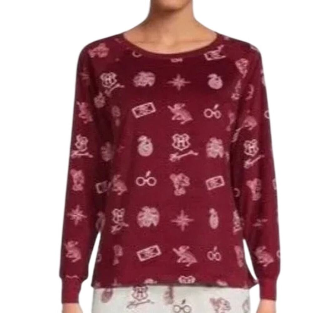 Harry Potter All Over Print Rich Red Winter White Pajam Top Xlarge